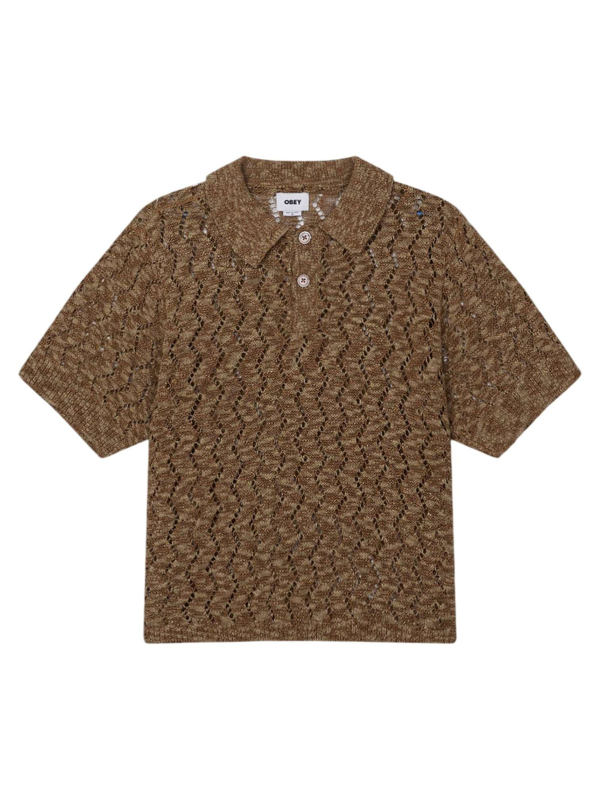 Obey Andre polo sweater maglia in crochet maniche corte con colletto - toffee brown