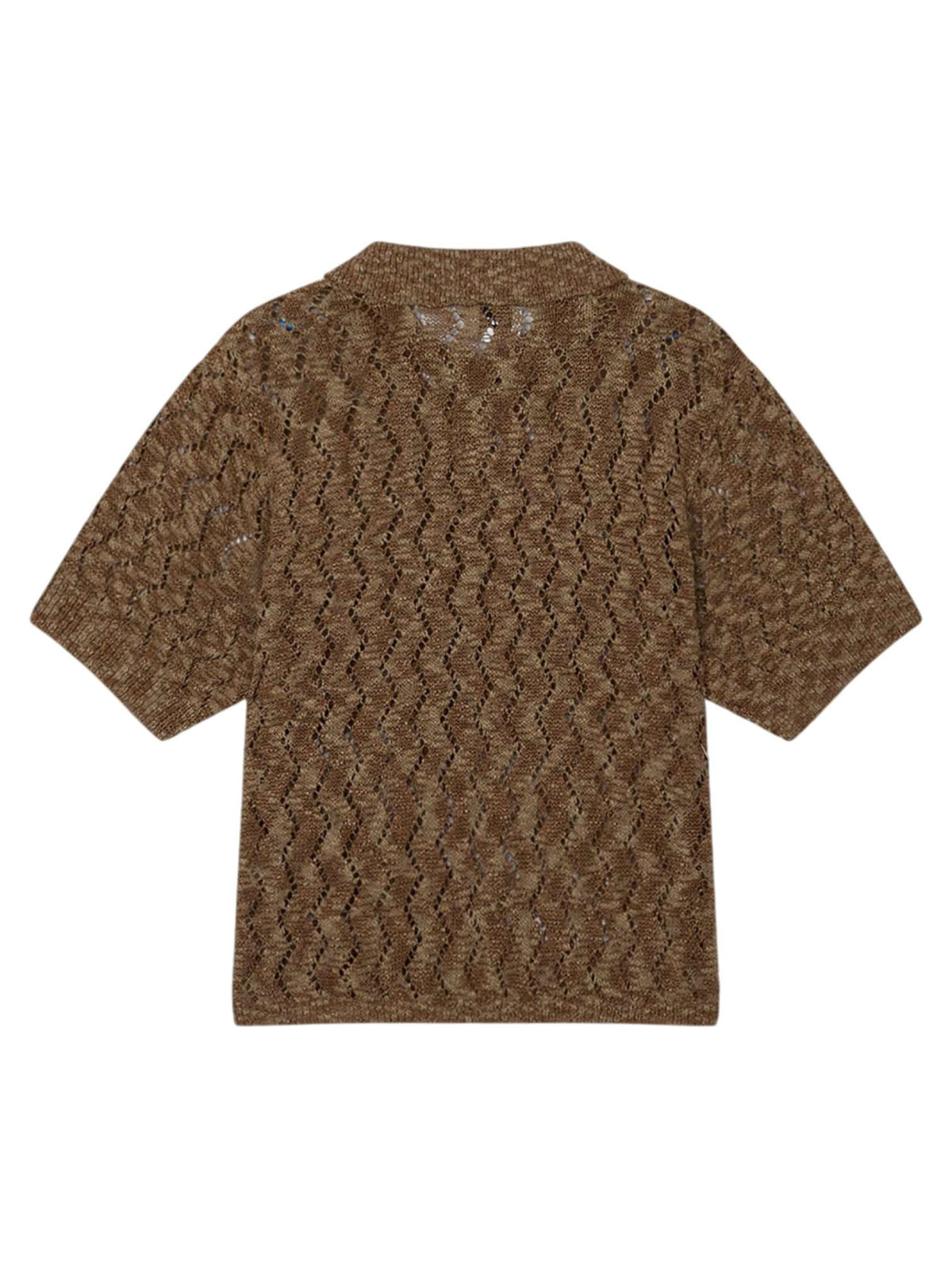 Obey Andre polo sweater maglia in crochet maniche corte con colletto - toffee brown