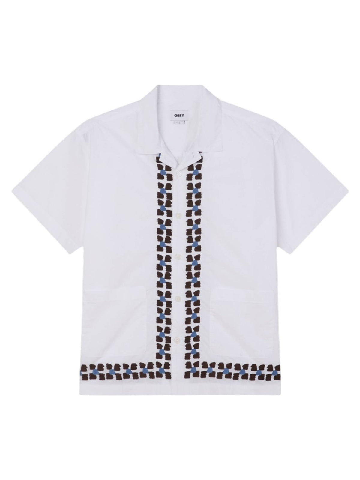 Obey Ruben shirt camicia maniche corte con colletto cubano - white multi