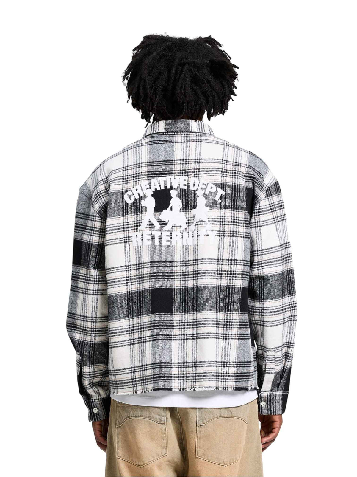 Reternity Creative dept logo flannel shirt camicione in flanella cropped fit - Black
