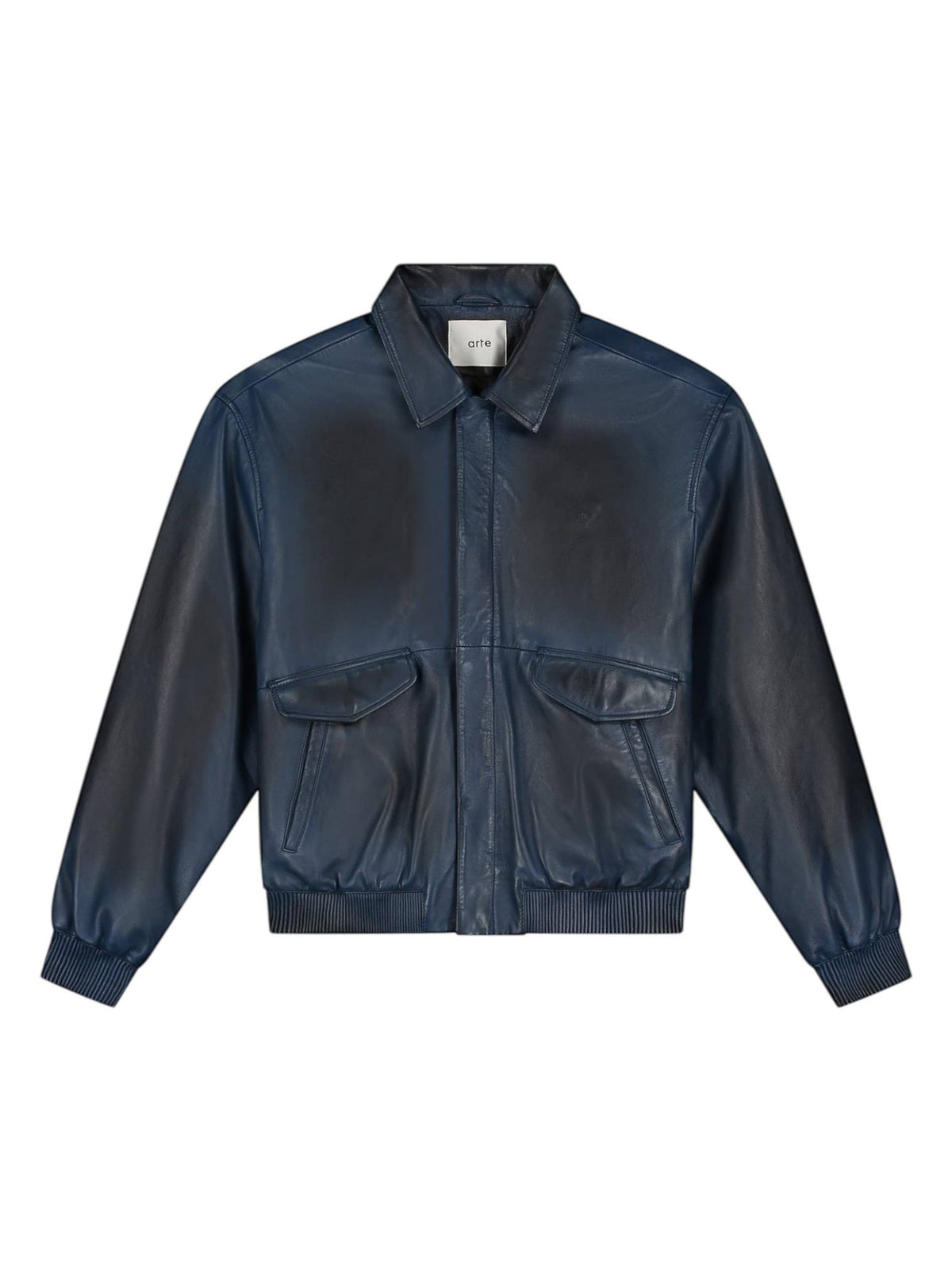 Arte Antwerp Leather Fade Jacket giacca in pelle con colletto effetto vintage - Navy