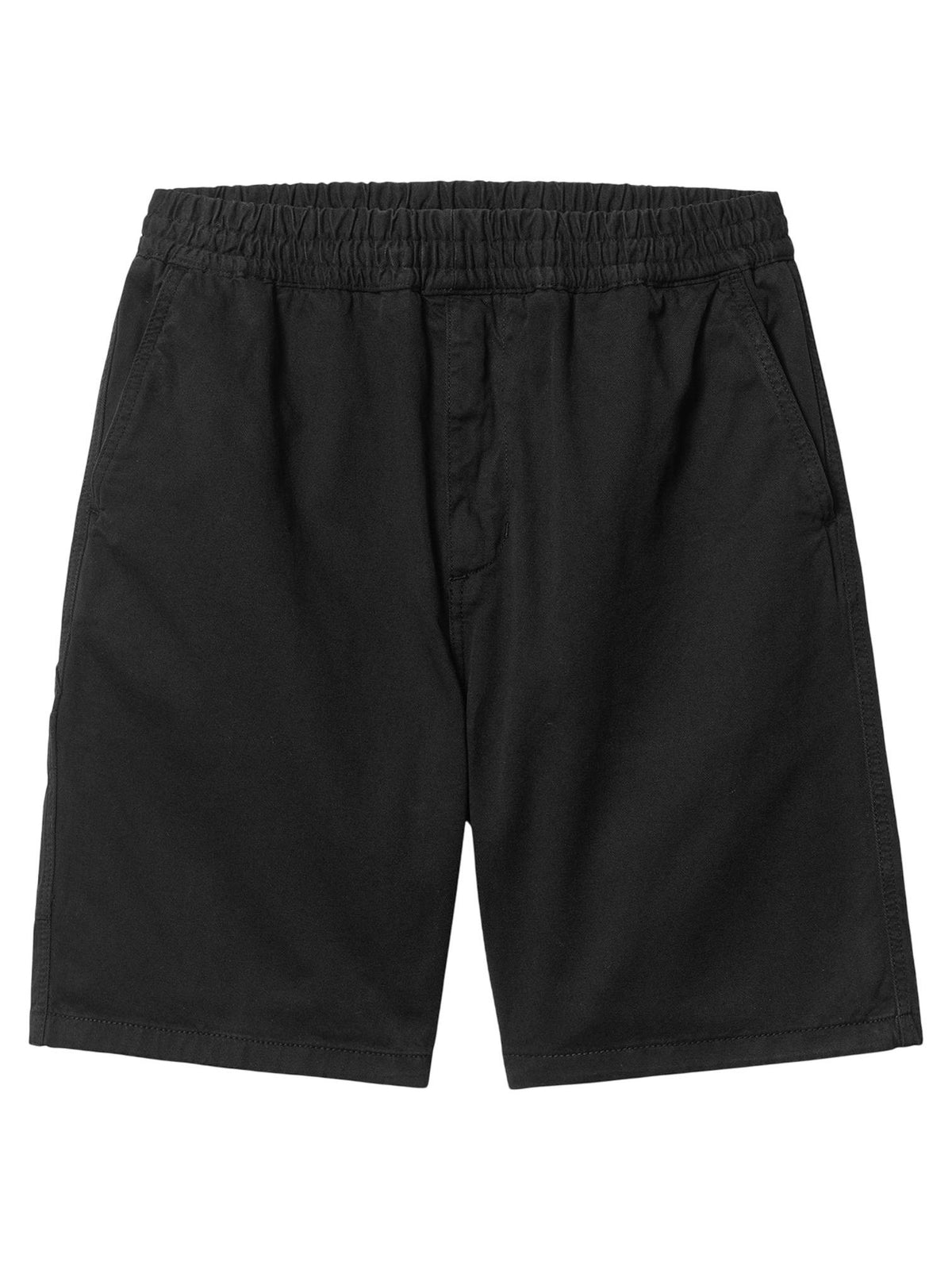 Carhartt Wip Flint short in cotone gamba larga con elastico in vita - Black garment dyed