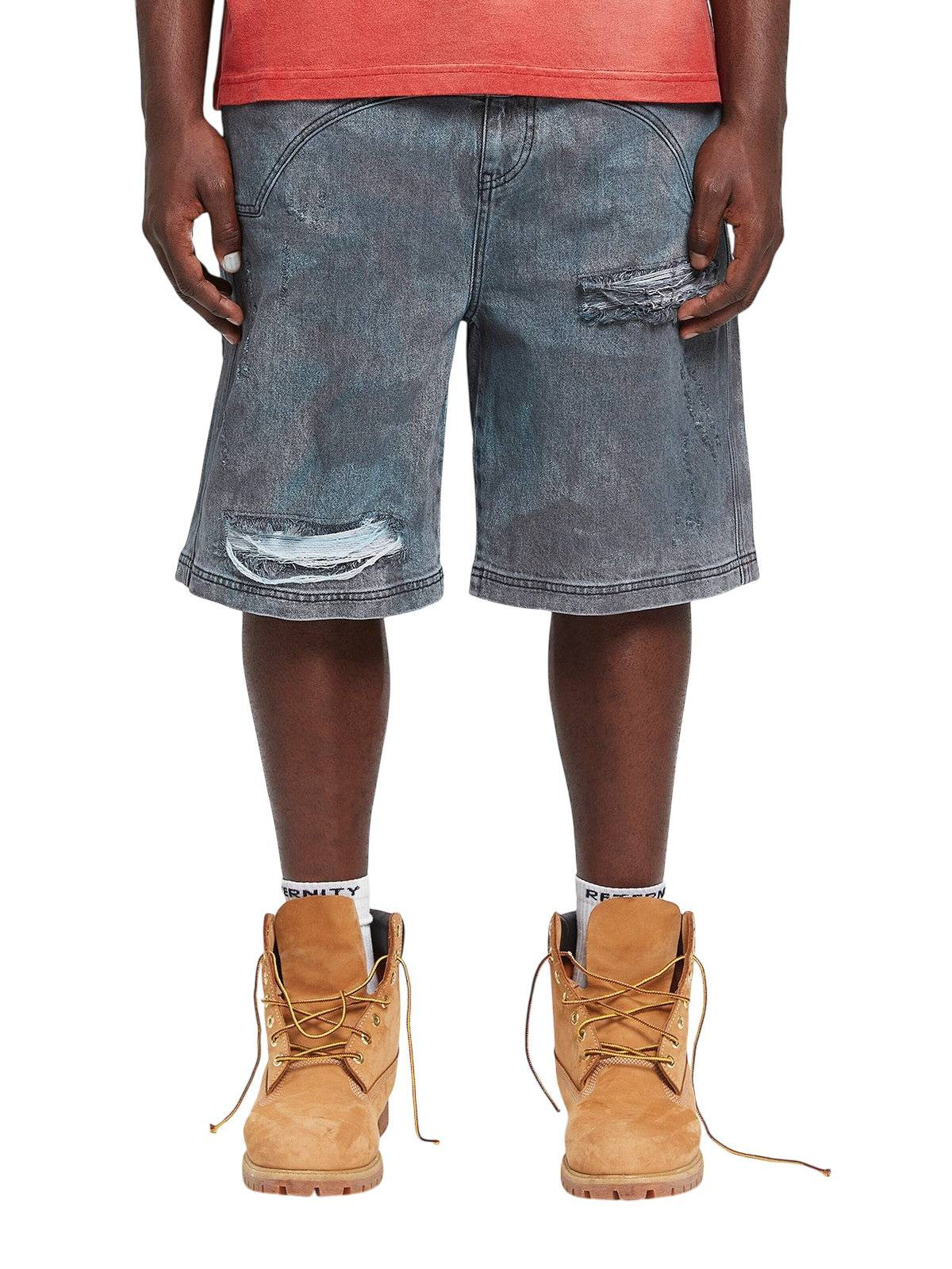 Reternity Painted artisan shorts in jeans gamba larga - washed grey