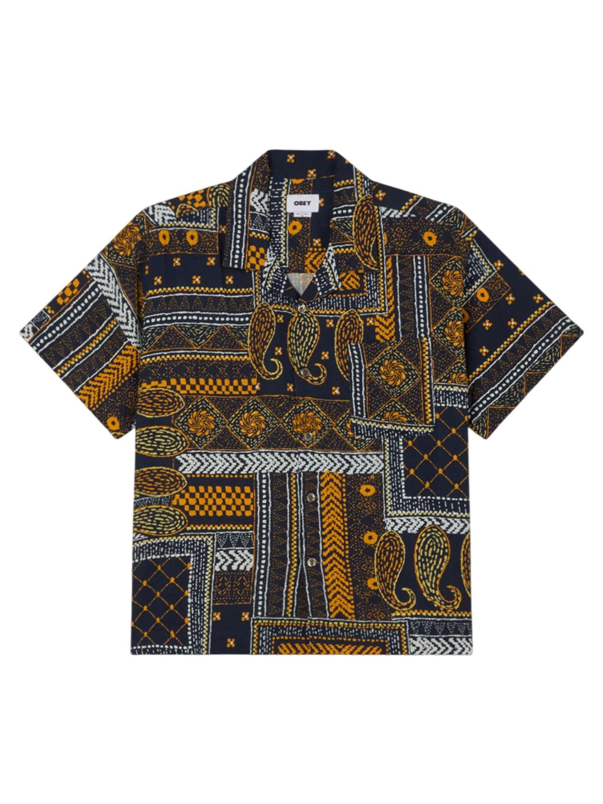 Obey Archie cuban shirt camicia maniche corte - navy multi