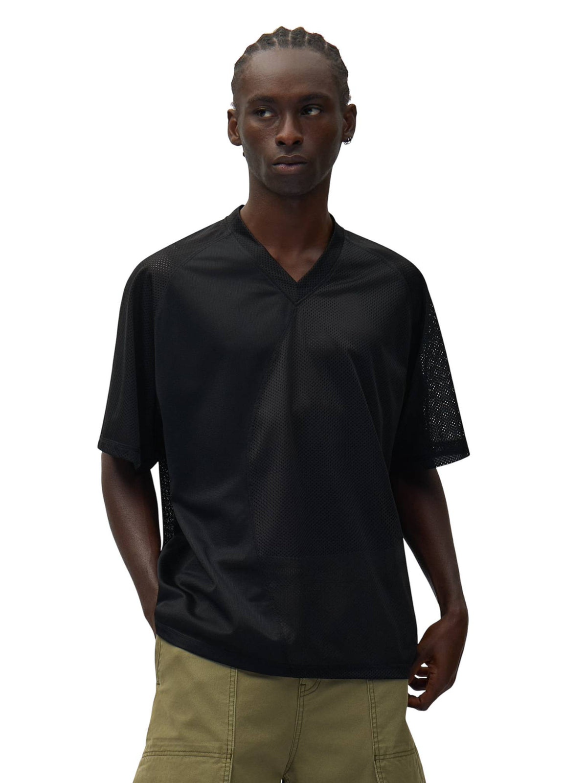 Arte Antwerp Multi Mesh T-shirt in mesh a rete maniche corte con scolllo a V - Black