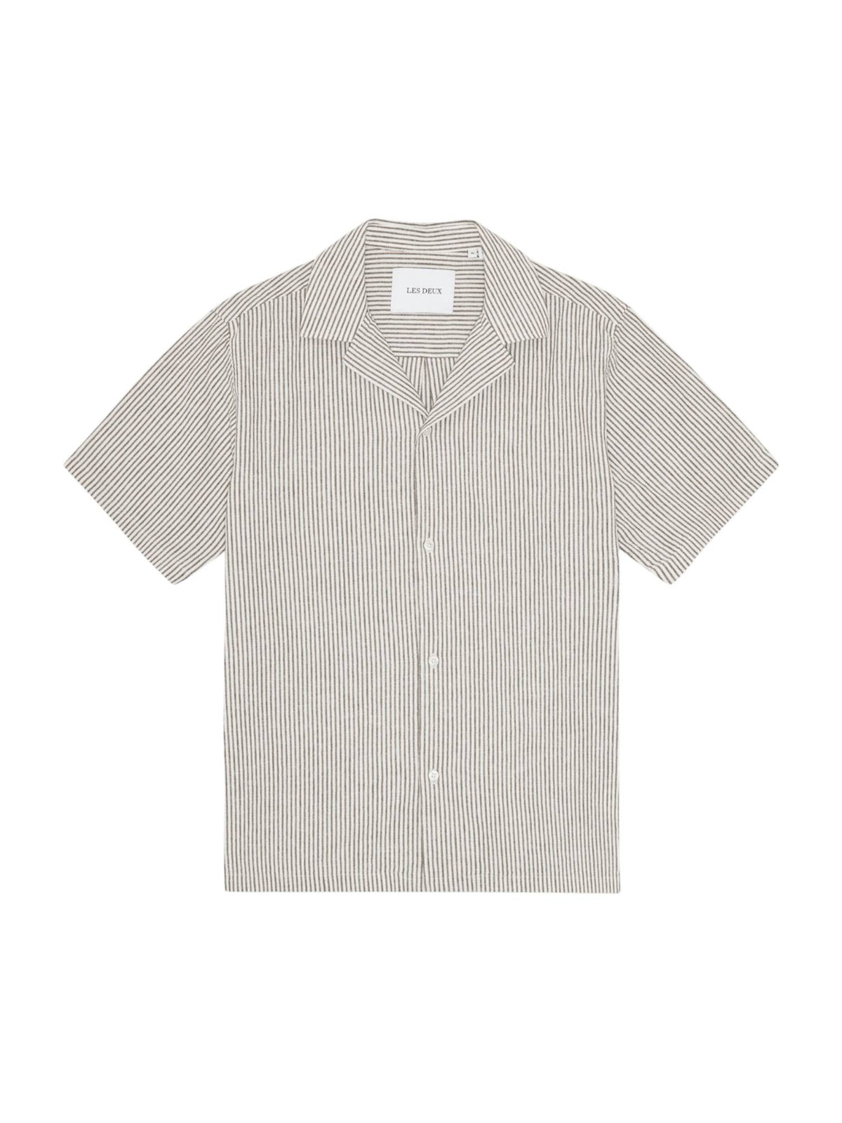 Les Deux Lukas Stripe Cotton Linen SS Shirt camicia a righe in lino maniche corte - teak brown