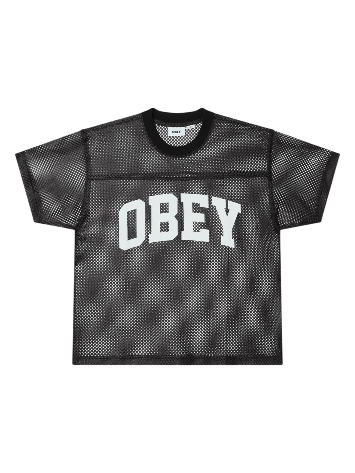 Obey Collegiate practice jersey t-shirt in retina traforata - black