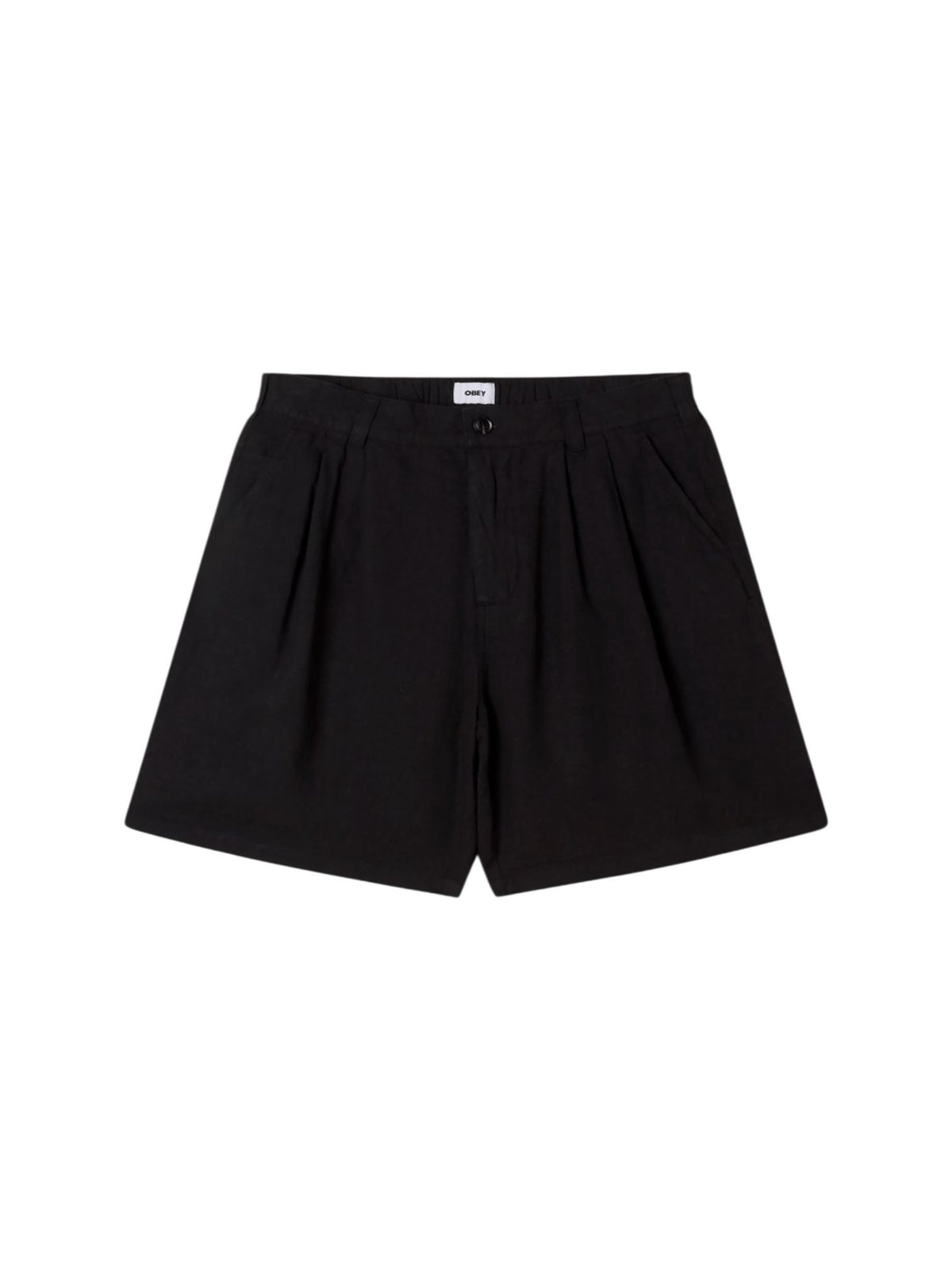 Obey Foster pleated linen shorts pantaloncini corti sartoriali in lino gamba larga - black