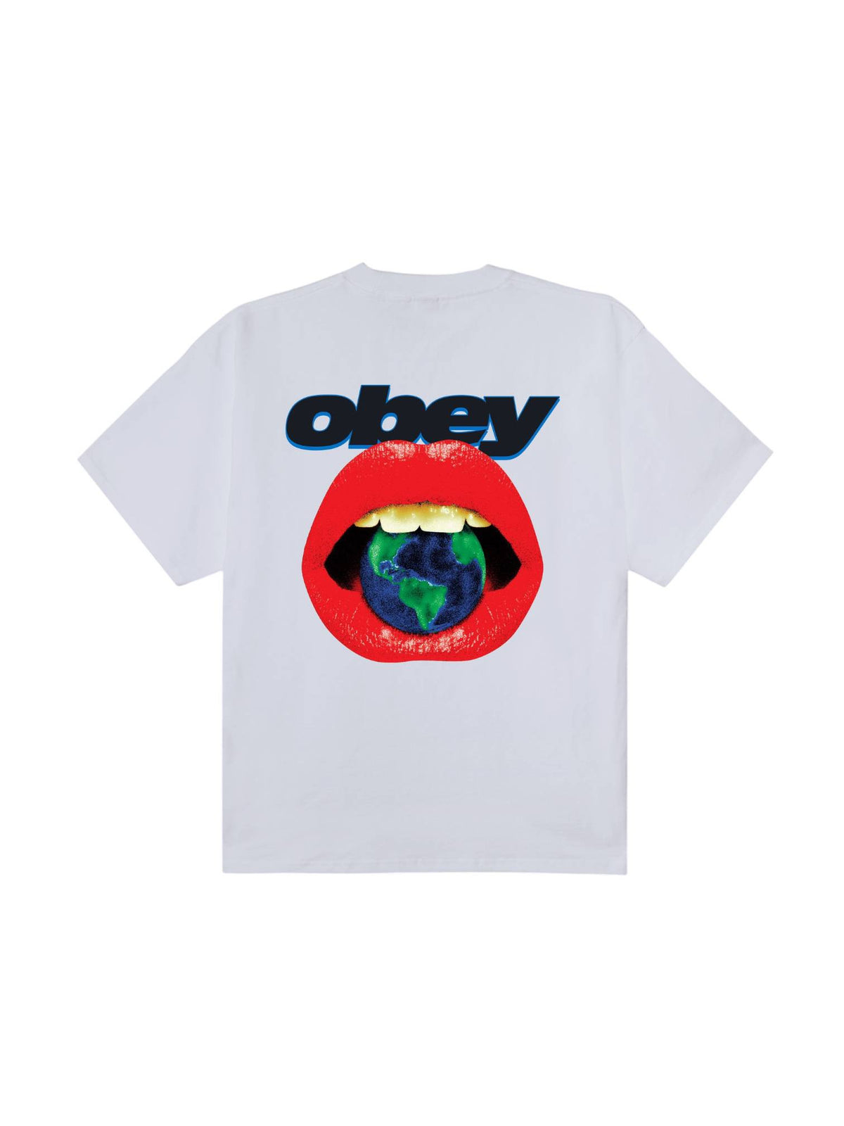 Obey Lips heavyweight t-shirt con grafica - white