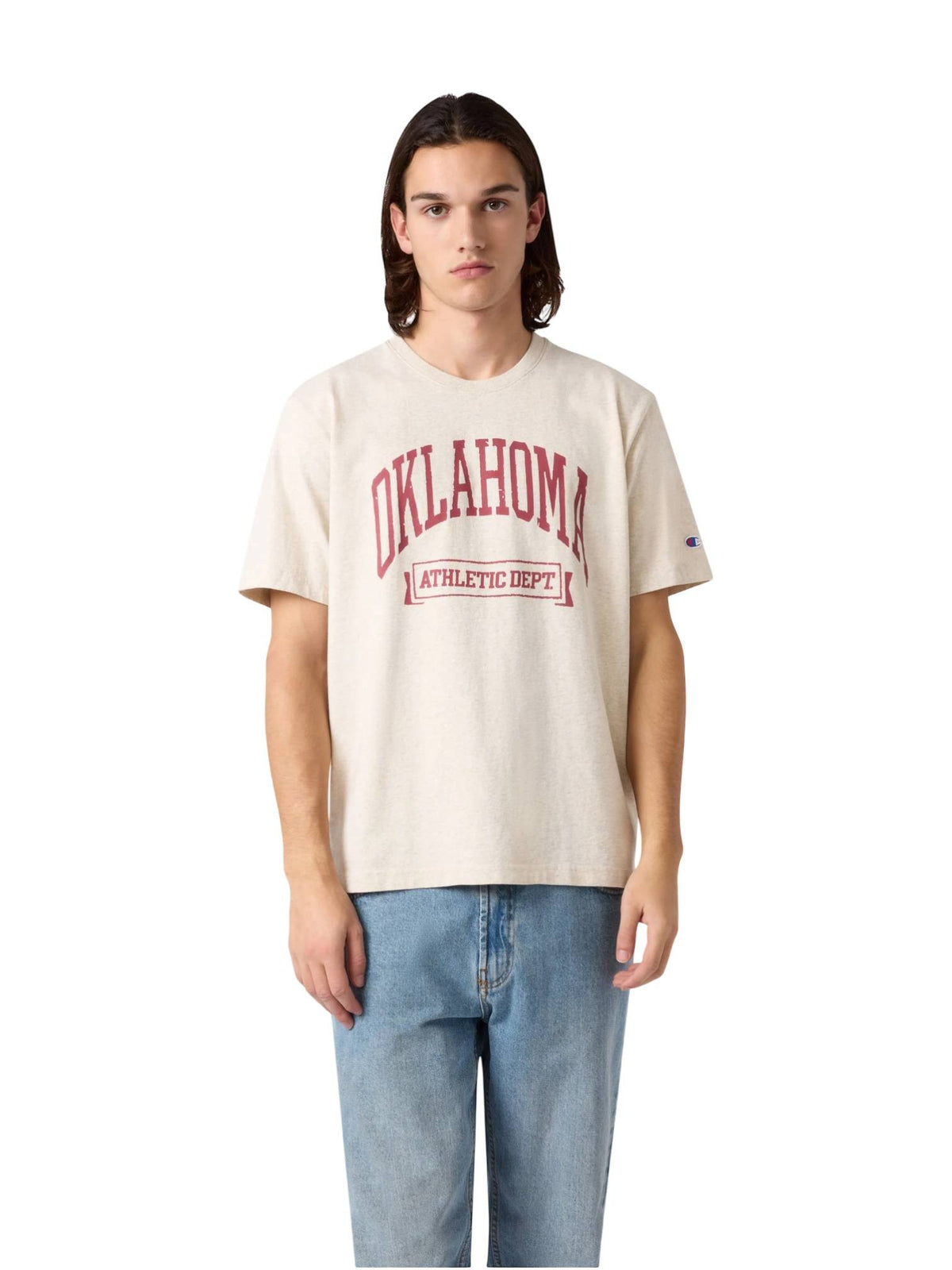 Champion Reverse weave S/S Crewneck T-shirt college effetto vintage - heather sand