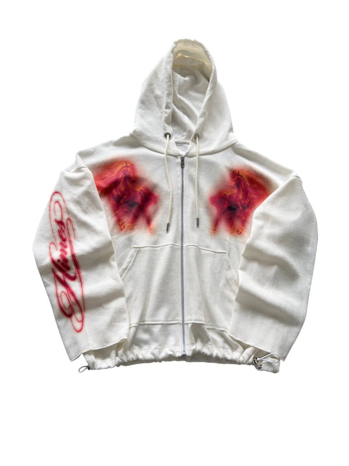 Formy studio Horse power waffle zip hoodie felpa con cappuccio e zip - White