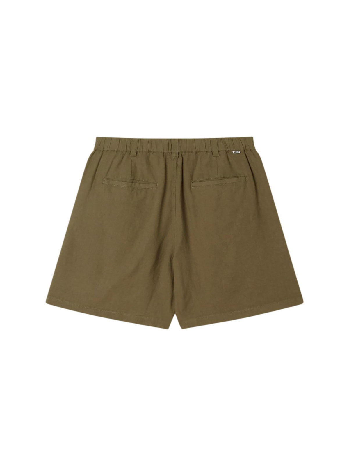 Obey Foster pleated linen shorts pantaloncini corti sartoriali in lino gamba larga - smokey olive