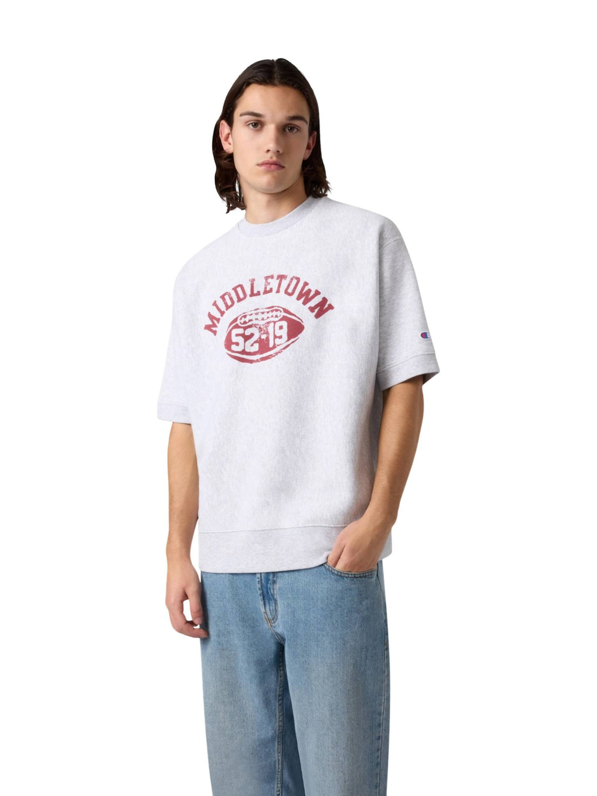Champion Reverse weave S/S Crew Sweatshirt felpa maniche corte - heather grey
