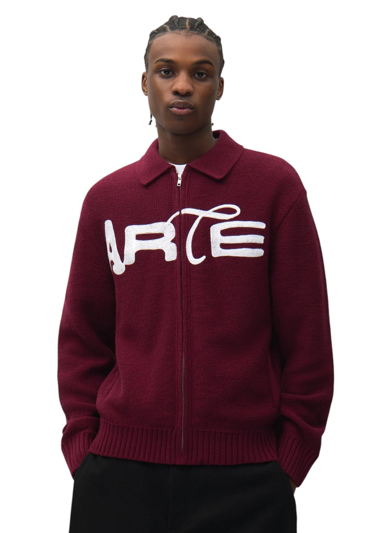 Arte Antwerp Stencil zip Cardigan in lana con zip - bordeaux