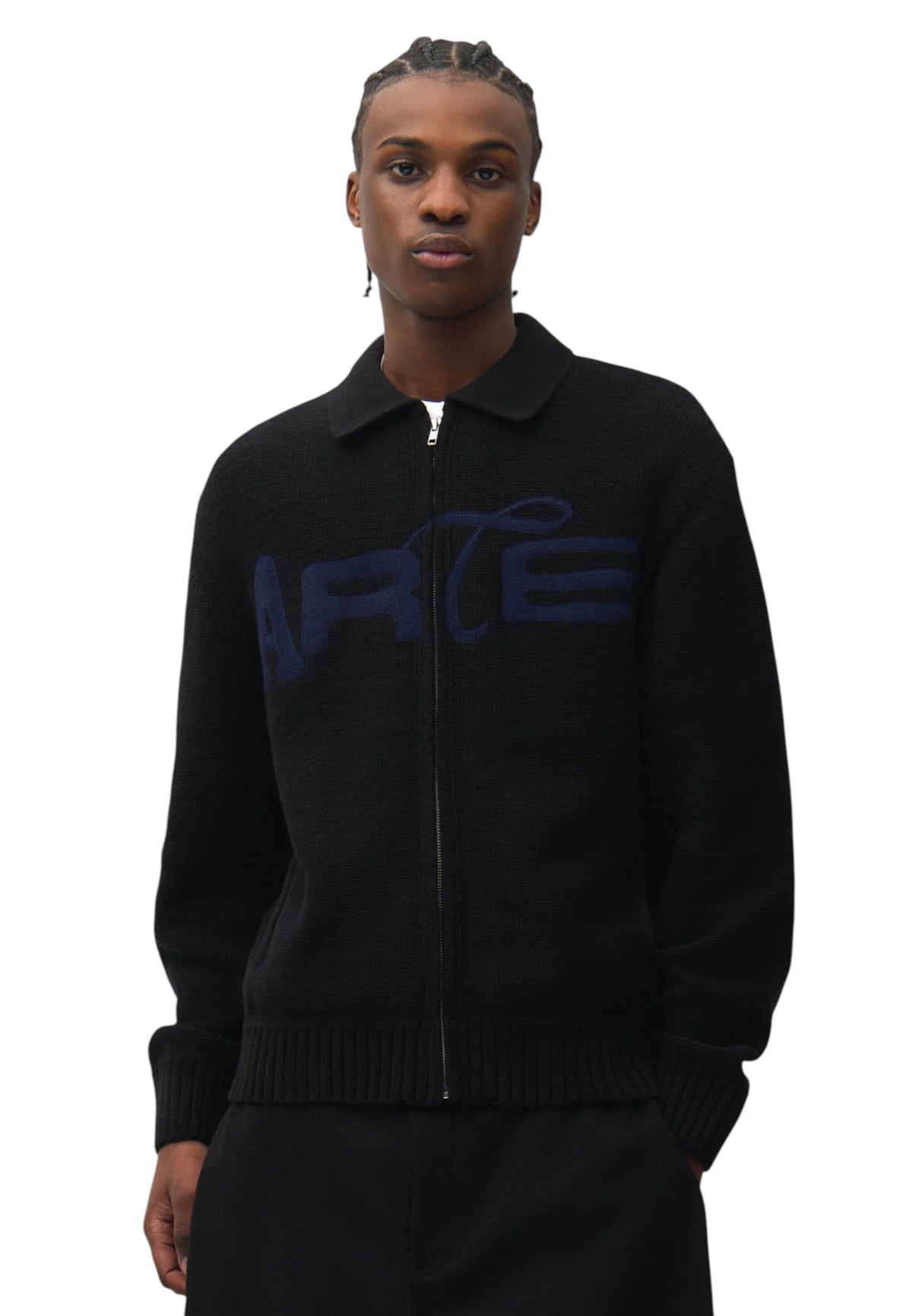 Arte Antwerp Stencil zip Cardigan in lana con zip - black