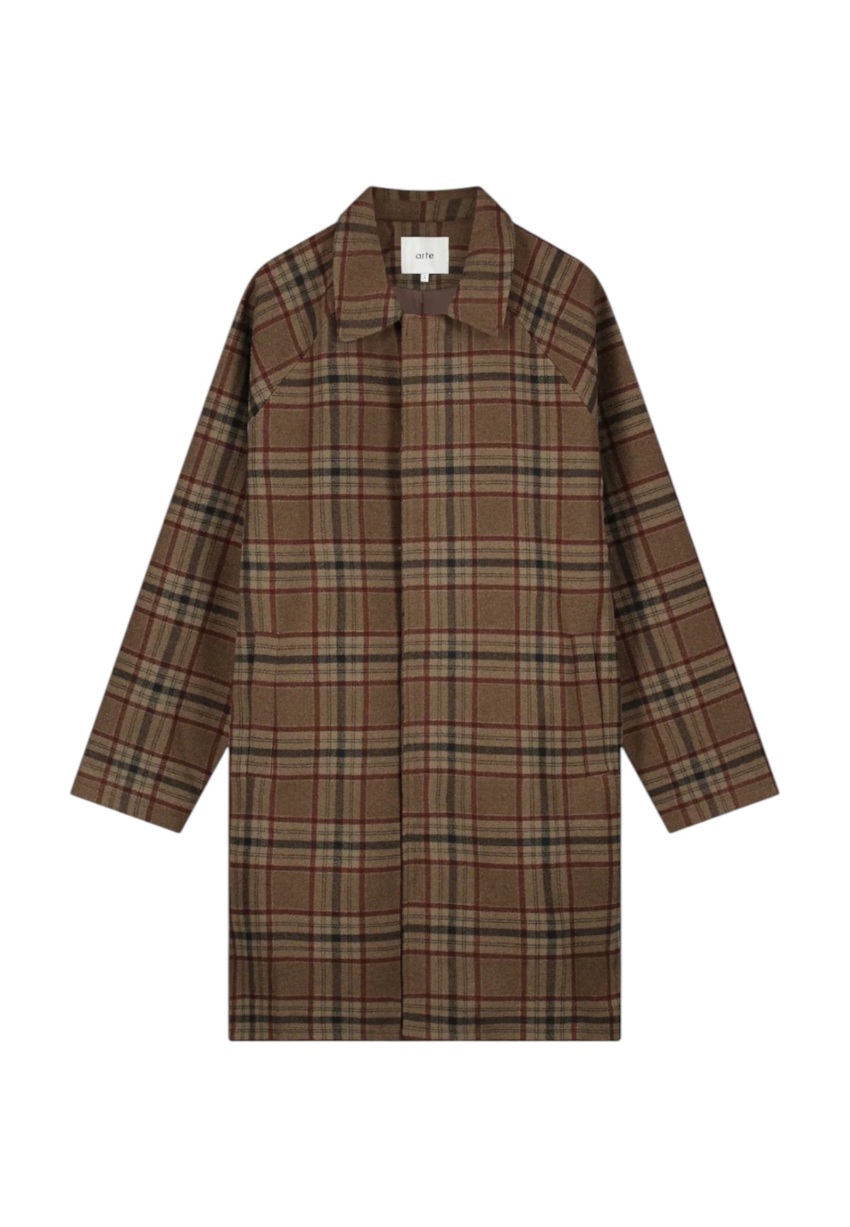 Arte Antwerp Check Plaid Coat jacket cappotto lungo in lana - Brown plaid