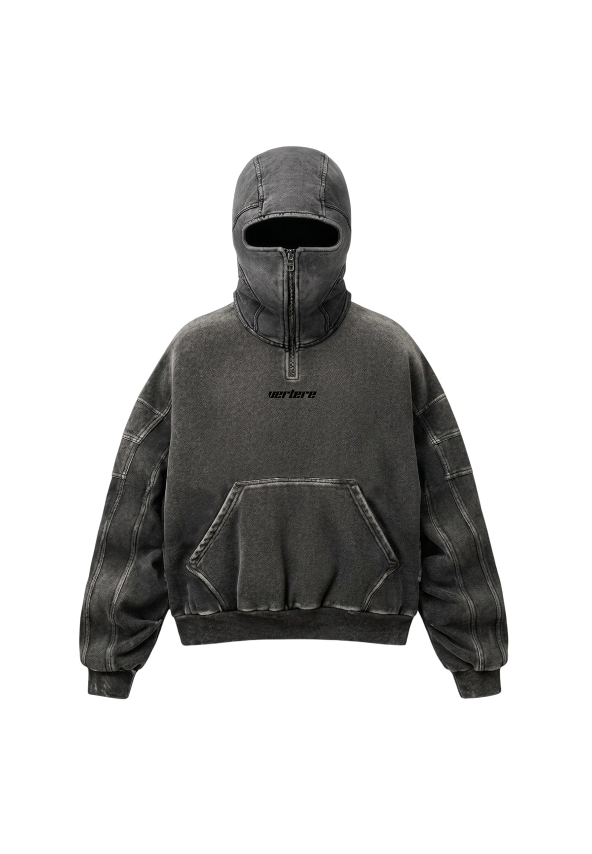 Vertere Cypher quarter zip hoodie felpa con cappuccio passamontagna - Washed black