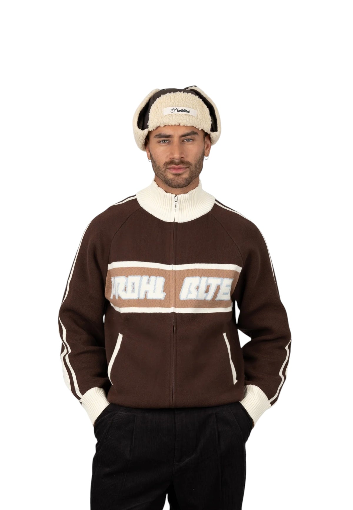 Prohibited Letterman knit jacket - brown