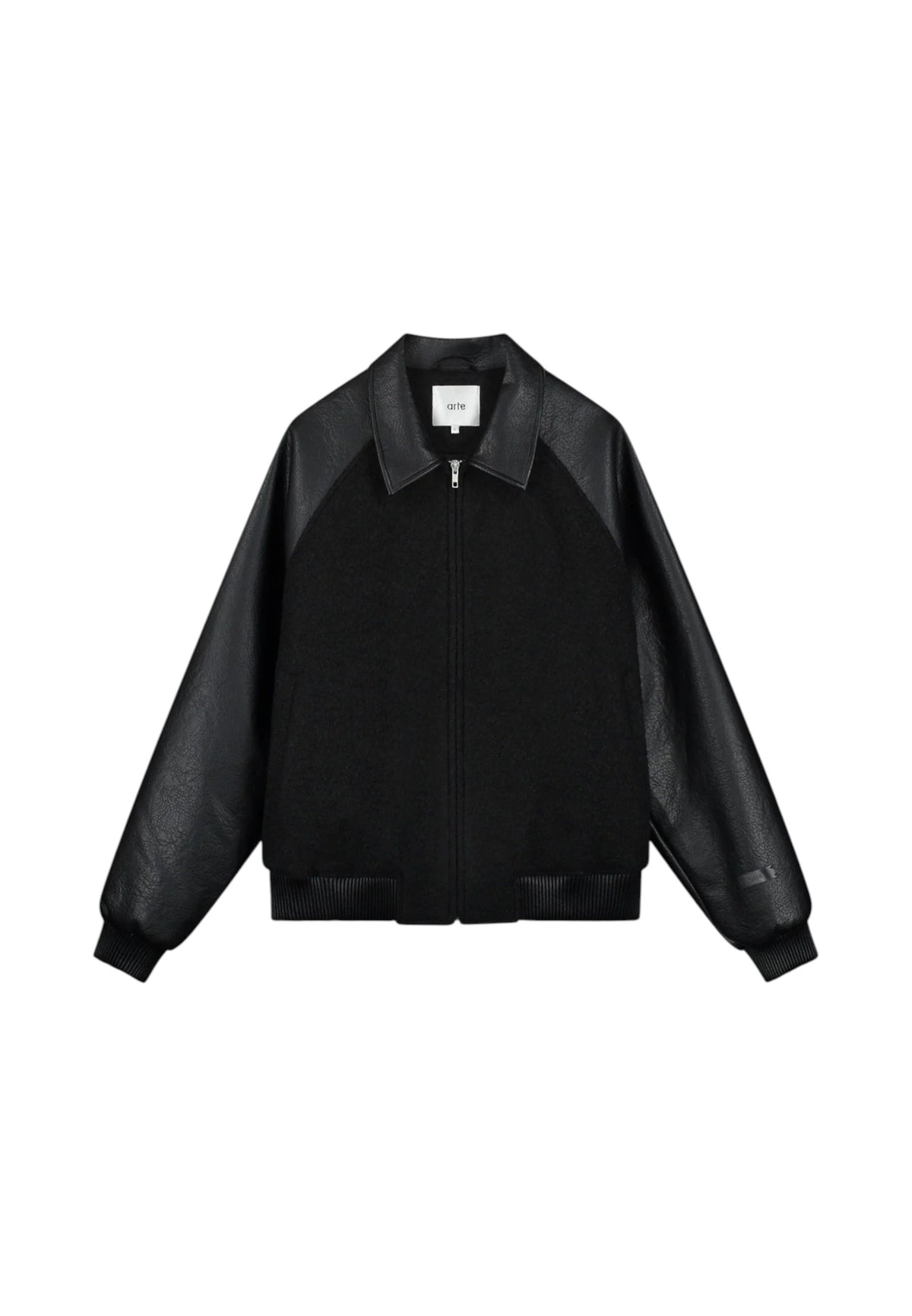 Arte Antwerp Leather Varsity Jacket bomber in lana con maniche in ecopelle - Black