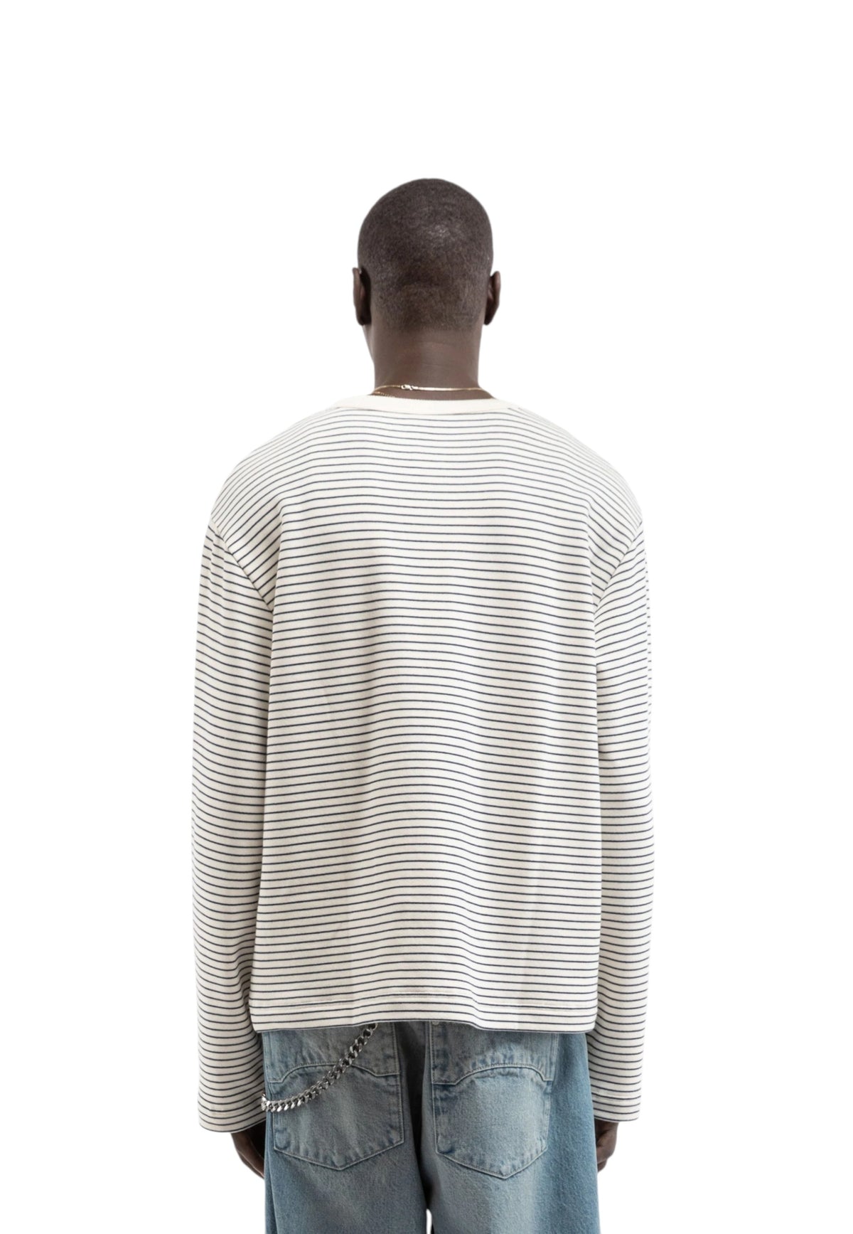 Reternity Henley stripe longsleeve T-shirt maniche lunghe con vestibilità cropped- Off White / Navy