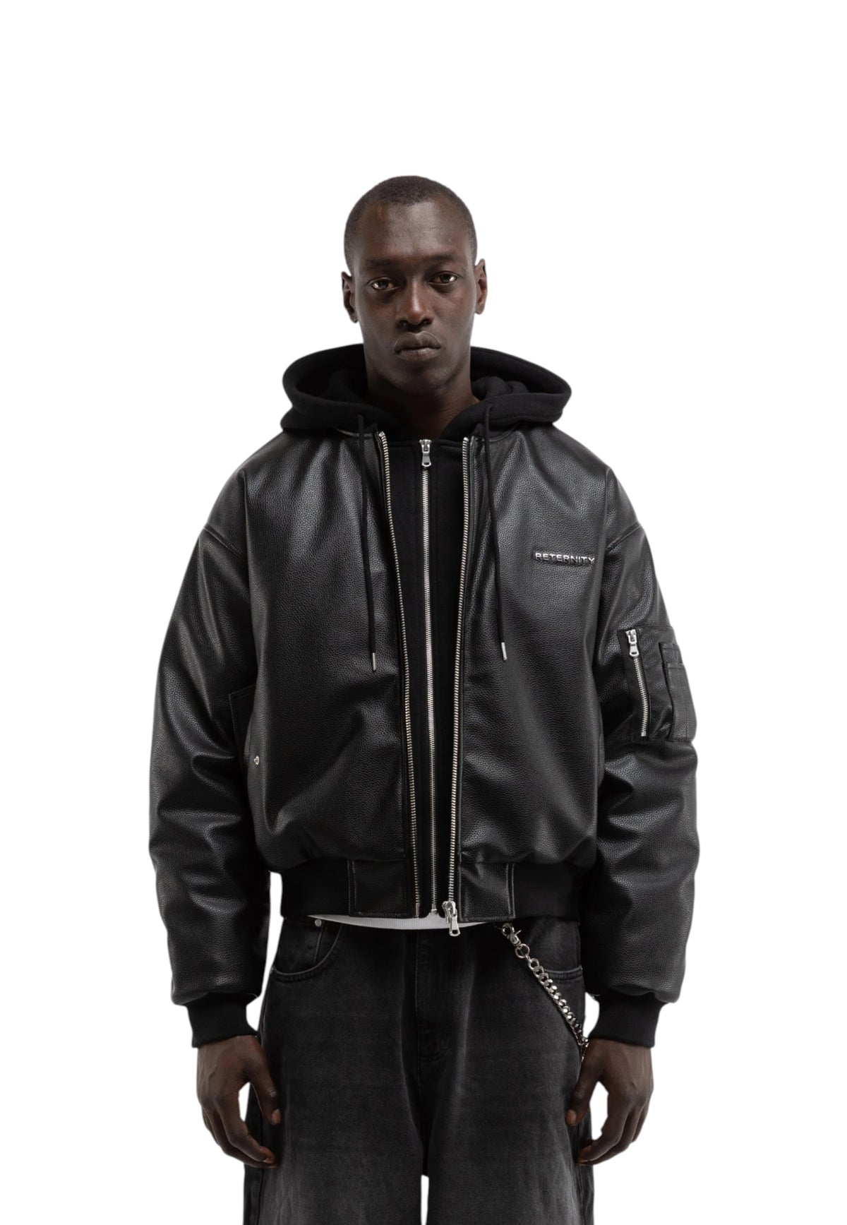 Reternity Metropolitain bomber jacket giacca in ecopelle con cappuccio - Black
