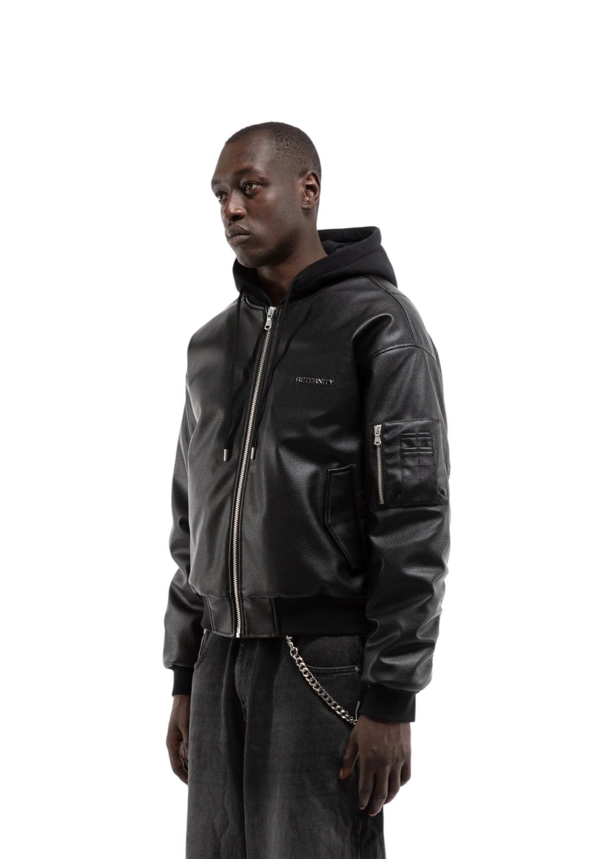 Reternity Metropolitain bomber jacket giacca in ecopelle con cappuccio - Black