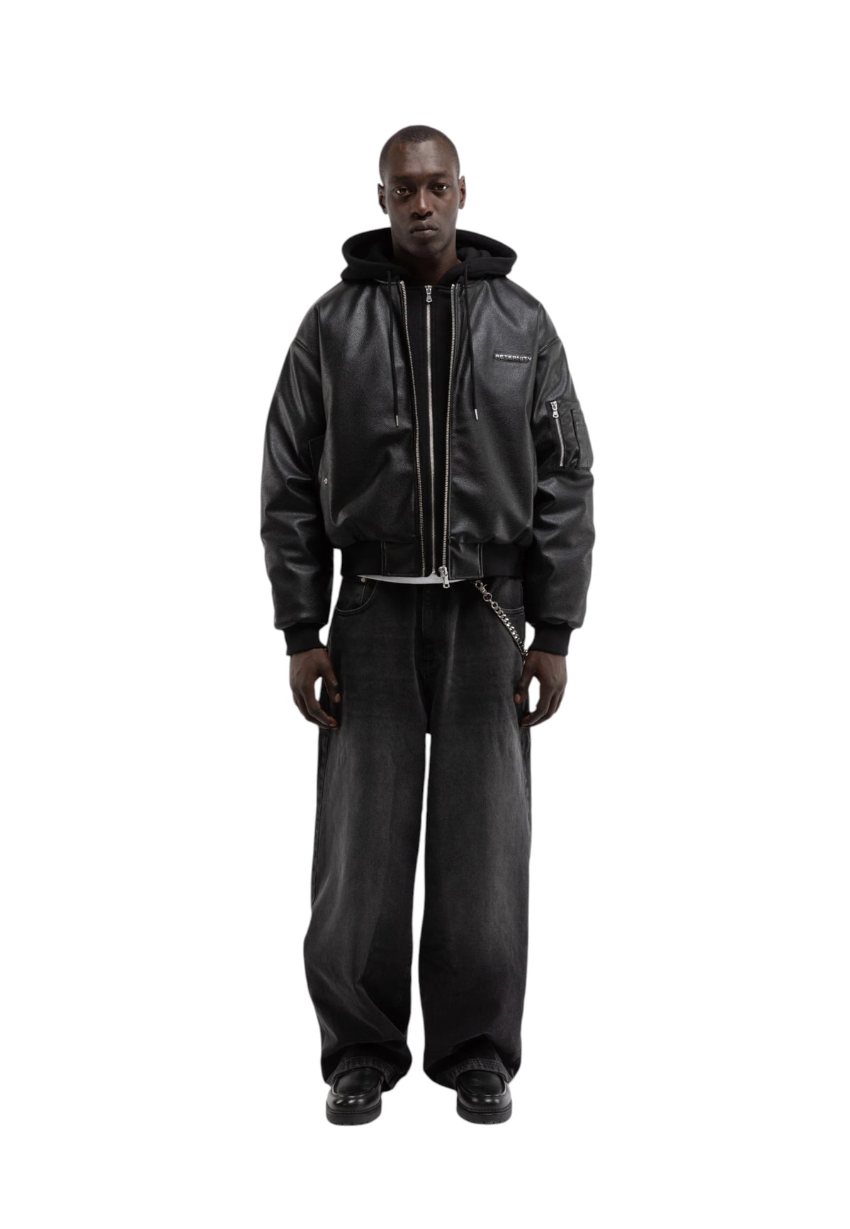 Reternity Metropolitain bomber jacket giacca in ecopelle con cappuccio - Black